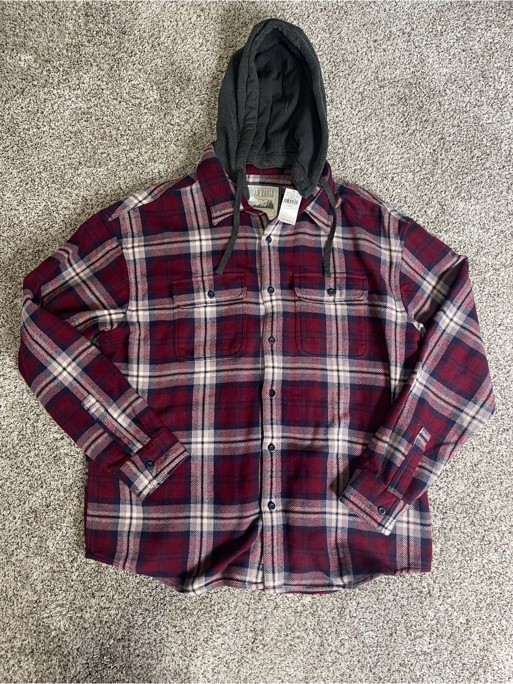 Men's Red Plaid Hooded Flannel Jacket Shirt